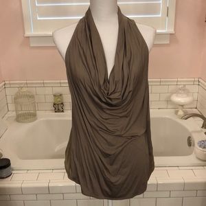 Trina Turk taupe cow neck halter with TBack, size Large
